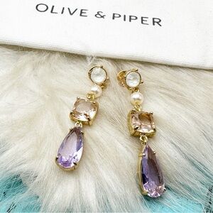 Olive & Piper Evie Drop Amethyst Champagne Crystal Pearl 14ktGold Plate Earrings